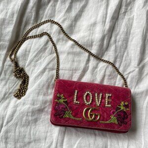 GUCCI GG Marmont Chain Wallet Strass velvet crossbody bag